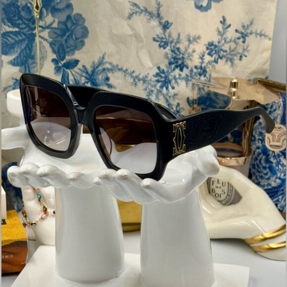 🆕 CARTIER 🧿 NWOT CT0434 Double C Square Sunglasses, Black Recycled Acetate - Picture 16 of 16
